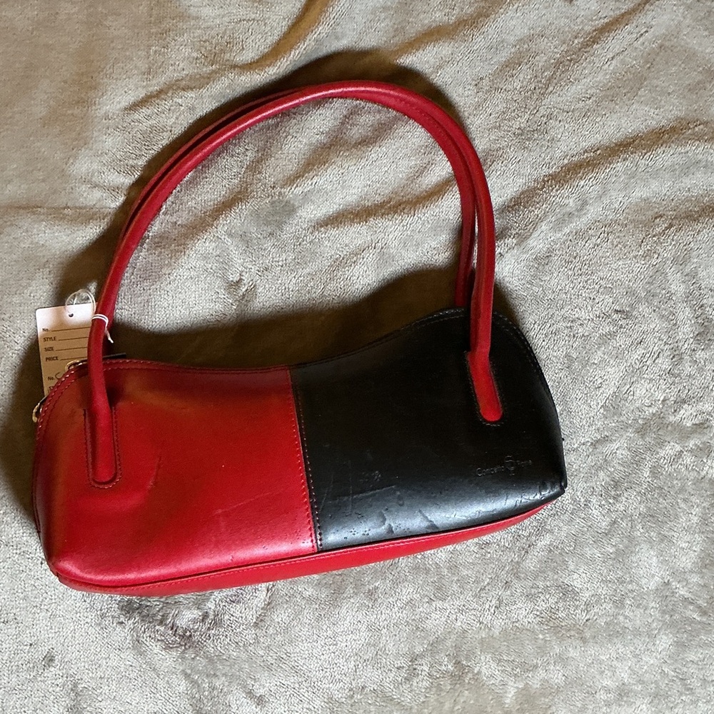 Concetta Pane Vintage Red & Navy Two-Tone Leather Shoulder Bag Y2K